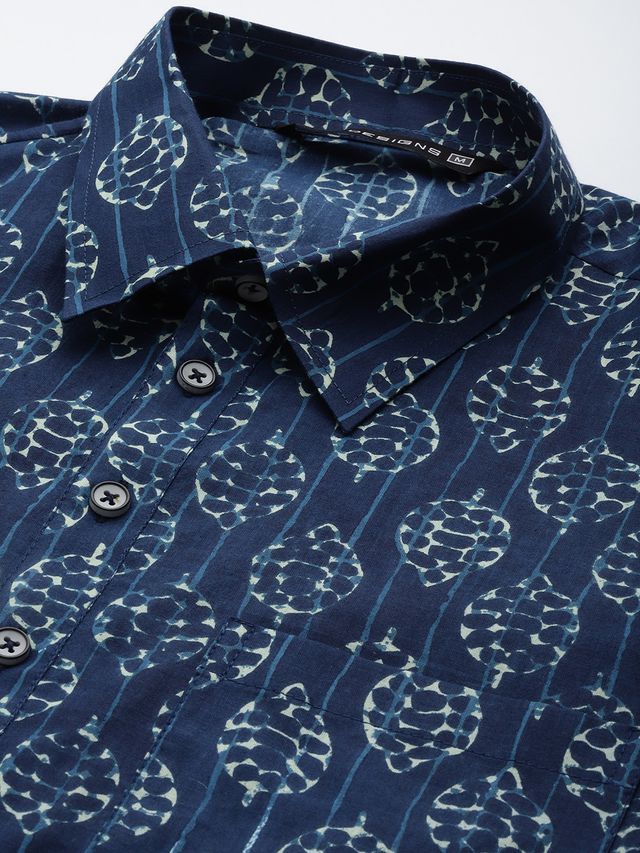 Men Indigo Regular Pure Cotton Pathani Printed Men's Kurta