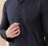 Men Black Cotton Solid Straight Kurta