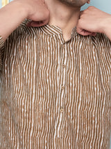 Men Brown and White Printed Kurta With pyjama