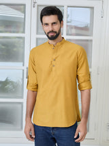 Men Pack Of 2 Mustard & Grey Deluxe Cotton Solid Short Kurta