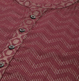 Men Burgundy & Beige Wave Woven Design Thread Work Kurta