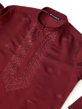 Maroon Embroidered Chanderi Silk Straight Kurta with Pyjama