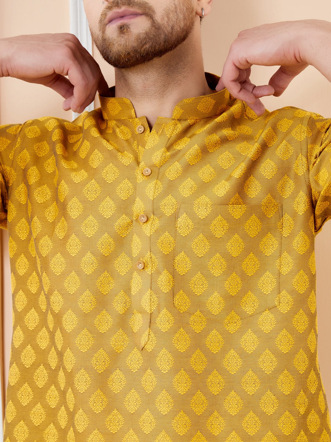 Mustard Ethnic Motifs Silk Jacquard Woven Design Straight Kurta