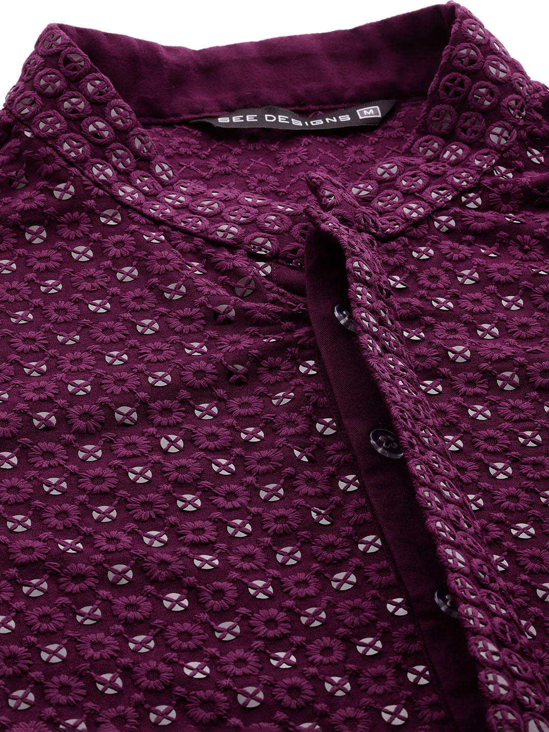 Men Megenta Embroidered Sequin Rayon Kurta