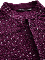 Men Megenta Embroidered Sequin Rayon Kurta