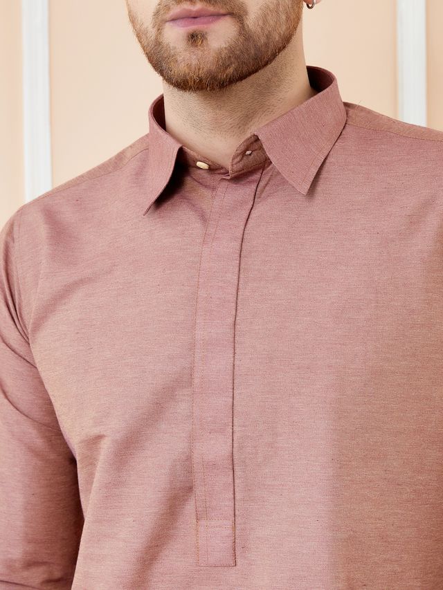 Men Brown Cotton Solid Pathani Kurta