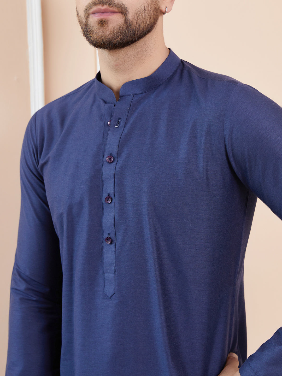 Blue Cotton Solid Straight Kurta