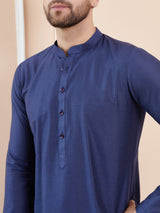 Blue Cotton Solid Straight Kurta