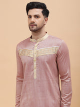 Men Tan & Khaki Silk Woven Design Straight Kurta With pyjama