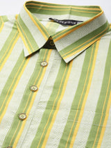 Men Lime Green Regular Pure Cotton Pathani Printed Men's Kurta With White Salwar