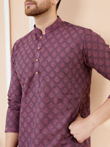 Purple Ethnic Motifs Silk Jacquard Woven Design Straight Kurta