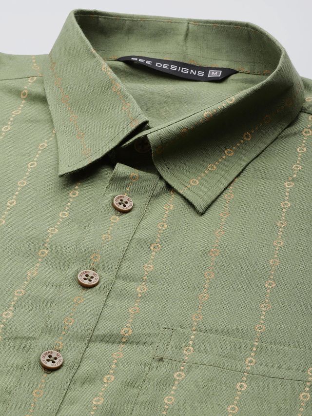 Men Olive Regular Pure Cotton Pathani Printed Men's Kurta