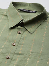 Men Olive Regular Pure Cotton Pathani Printed Men's Kurta