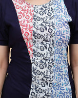 Women Navy Blue with Multicolor Floral Printed Cotton Kurti