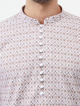 Men Cream And Brown Chikankari Embroidered Cotton Kurta Set