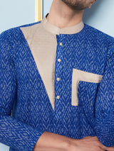 Men Blue and Off White Printed Kurta With pyjama