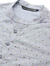 Men Grey & Gold Printed Straight Kurta With Pyjama