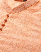 Riwaat.com Men Peach Pure Cotton Chikankari Embroidered Straight Kurta With Pajama Riwaat Chikankari Cotton Embroidered