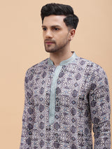 Men Multi Pure Cotton Embroidered Straight Kurta With pyjama