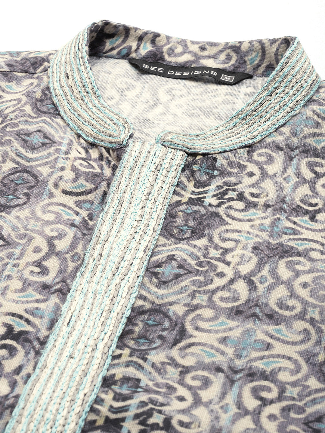 Men Multi Pure Cotton Embroidered Straight Kurta