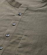 Men Khaki Cotton Straight Kurta with Slub Effect With Pajama