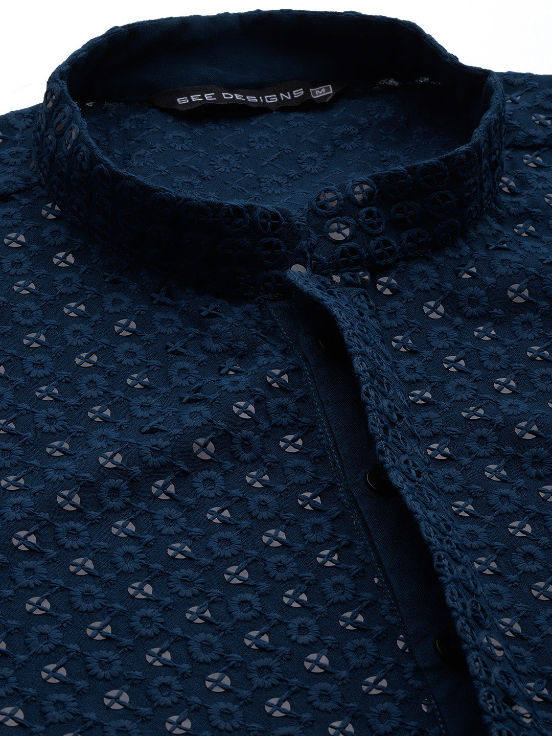 Men Teal Blue Floral Embroidered Sequin Rayon Kurta