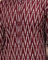 Men Maroon & White Pure Cotton Printed Straight Kurta With Pajama