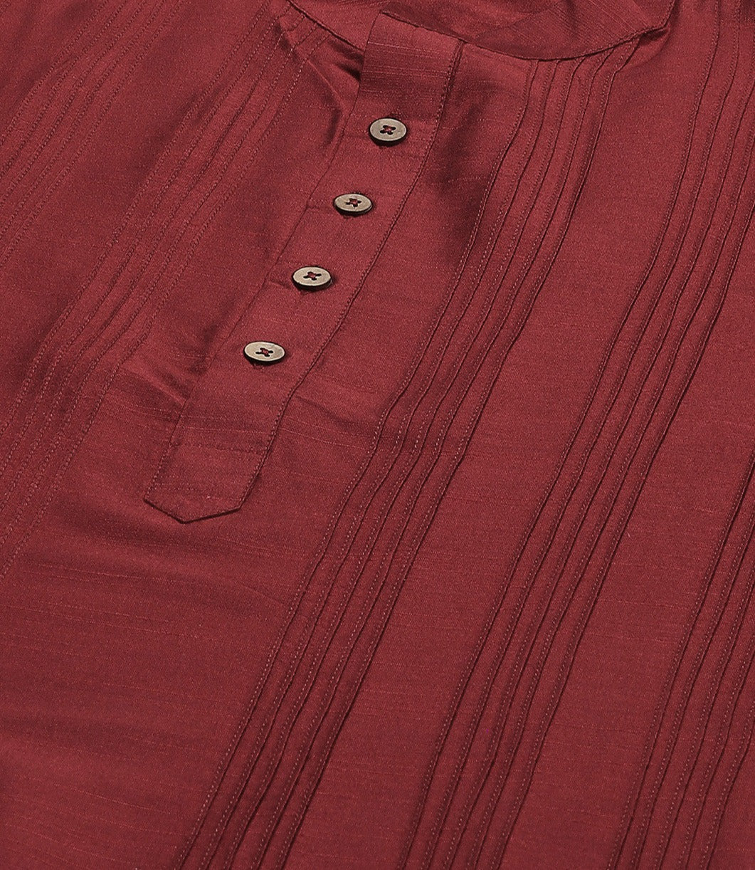 Men Red Cotton Silk Straight Kurta