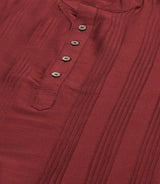 Men Red Cotton Silk Straight Kurta