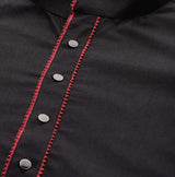 Men Black & Red Pure Cotton Embroidered Straight Kurta With Pajama