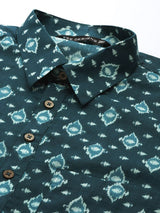 Men Teal Blue Regular Pure Cotton Pathani Printed Men's Kurta