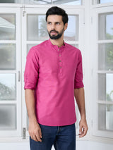 Men Pack Of 2 Pink & Turquoise Blue Cotton Solid Short Kurta