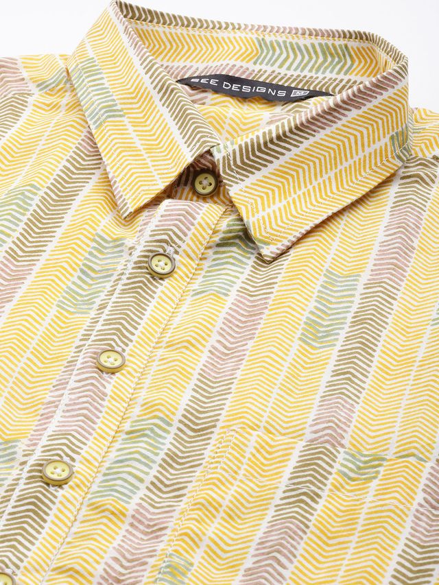 Yellow Regular Pure Cotton Pathani Printed Men's Kurta