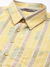 Yellow Regular Pure Cotton Pathani Printed Men's Kurta