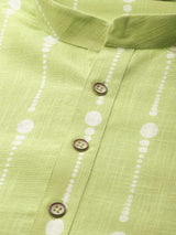 Lime Green & White Printed Straight Kurta With Pajama