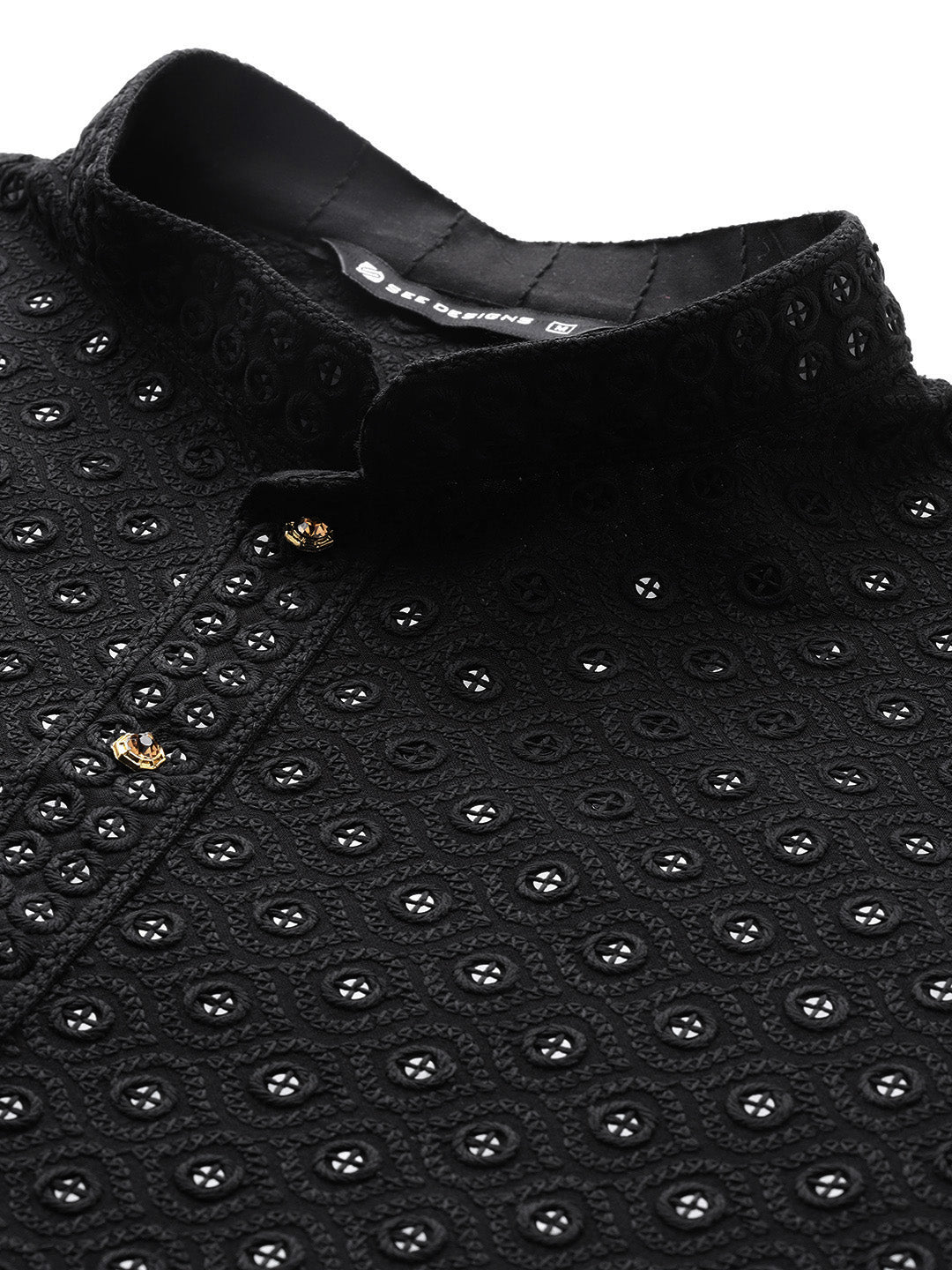 Men Black Embroidered Sequin Rayon Kurta