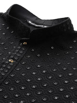 Men Black Embroidered Sequin Rayon Kurta