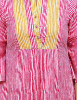 Women Pink And Mustard Printed Cotton Kurti