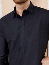 Men Black Cotton Solid Pathani Kurta with Pyjama