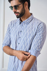 Men Light Grey Regular Pure Cotton Pathani Kurta With Black Salwar