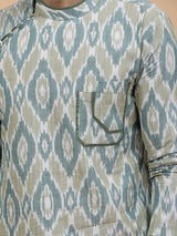 Men Multicoloured Ikat Printed Kurta With pyjama