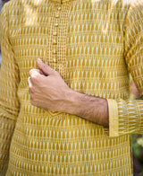 Men Mustard and White Printed Thread Work Kurta With Patiala Salwar