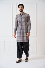 Men Blue Regular Pure Cotton Pathani Kurta With Black Salwar