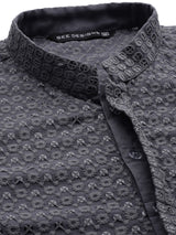 Men Grey Floral Embroidered Sequin Rayon Kurta