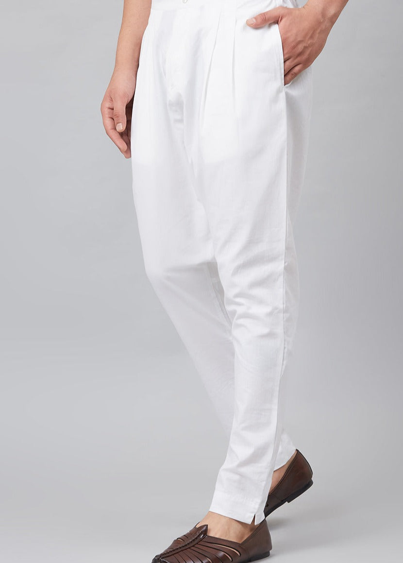 Men White Pajama & Trouser Pack Of 2 Solid Cotton Combo Pajama