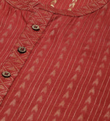 Men Maroon & Beige Woven Design Thread Work Kurta