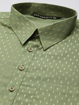 Men Olive Regular Pure Cotton Pathani Printed Men's Kurta With White Salwar