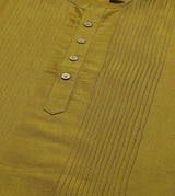 Men Mustard Cotton Silk Straight Kurta With Pajama