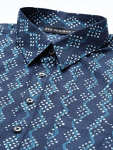 Men Indigo Regular Pure Cotton Pathani Printed Men's Kurta