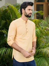 Men Pack Of 2 Peach & Olive Cotton Solid Short Kurta